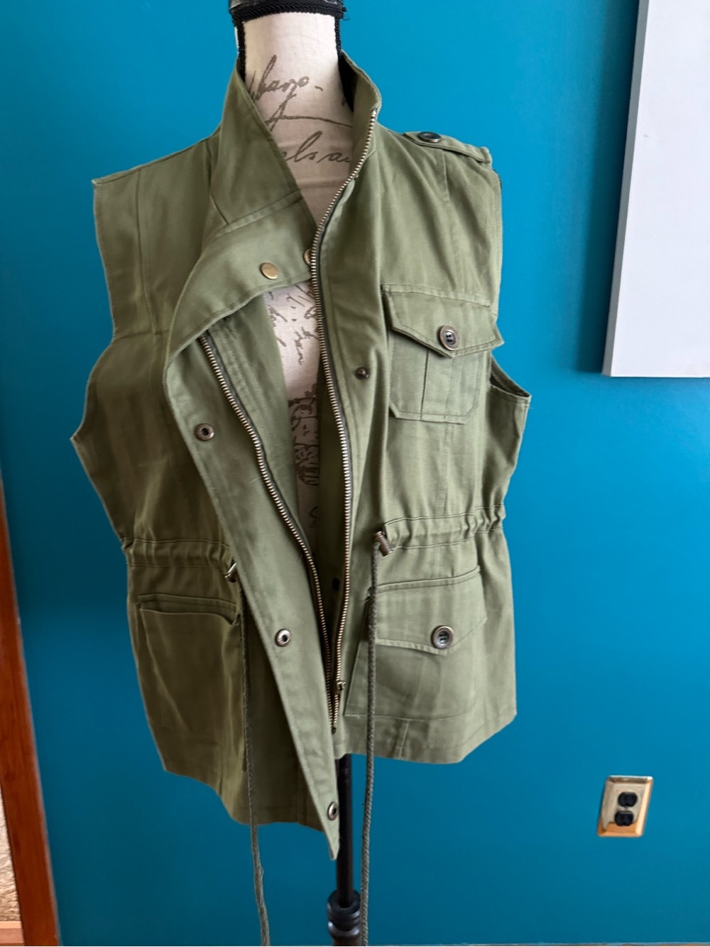 Utility Drawstring Military Vest - Olive Green